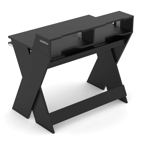 Glorious Sound Desk Compact Professional Studio Workstation with Pull-out Keyboard Compartment (Black) - color: Black