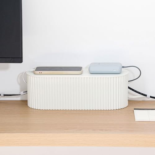 White Cable Box Organizer, Plastic Cord Hider Box with Lid for Desk and Floor, Power Strips Cover for Home, Office, Computer, TV, School, Kitchen, Surge Protector Cover (Small) - size: Small