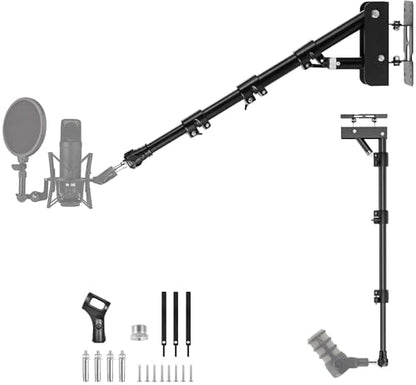 Microphone-Ceiling-Mount,Telescoping Mic Wall-Stand Boom Arm Holder compatible with RØDE PodMic NT1 NT-USB Microphones Podcasting Gaming and Voice Recording