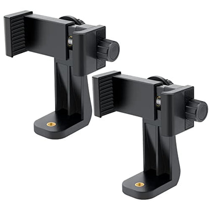 2 Pack Tripod Phone Mount, Cell Phone Holder Mount Head Standard Screw Adapter, Rotates Vertical and Horizontal, Adjustable Clamp, Compatible for Most Cellphones