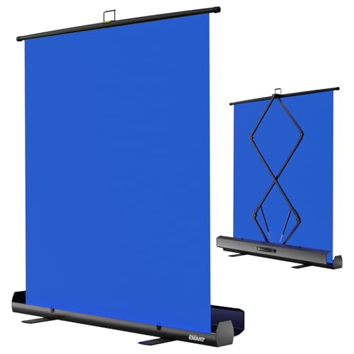 EMART 58x74in Collapsible Blue Backdrop Screen, Retractable Chroma Key Panel for Photo Background Removal, Portable Wrinkle-Resistant Backdrop with Stand for Streaming, Photographic Studio, TikTok - color: Blue, size: 58x74in