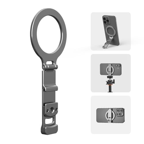 Phone Tripod Holder Mount for MagSafe, Aluminum Magnetic Mount Adapter with 1/4” Screw Hole, Cold Shoe for iPhone 17 16 15 14 13 Series for Samsung for Google Accessories