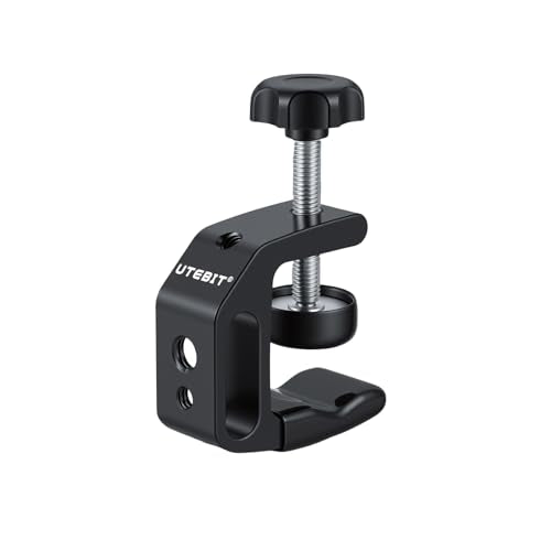 UTEBIT 0.36"-1.2" Universal Aluminum C-Desk Clamp, Black | Adjustable Support Clamp with 1/4" and 3/8" Thread for Desktop Mount Holder Flash Desks Carts Benches Worktables - size: 0.36-1.2 inch