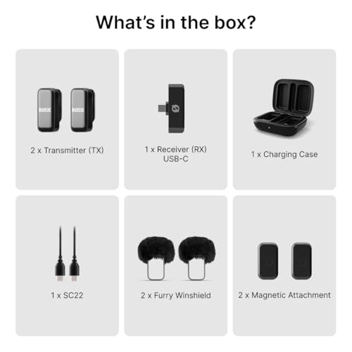RØDE Wireless Micro - Compact Wireless Microphone, Two Mics with Charge Case for Smartphone Content Creation - USB-C, Black - color: Black