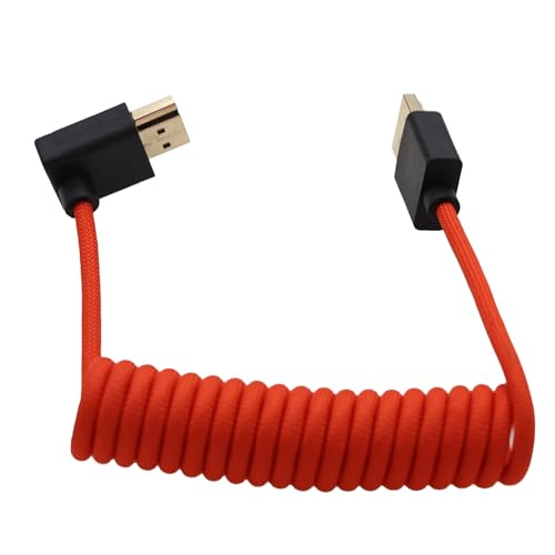 High Speed HDMI Cable for ATOMOS Ninja V Shinobi, Sony FX9 FX30 Canon Lumix Nikon Blackmagic TV Laptop Projector PS5 Xbox FEELWORLD Portkeys, Down Angled, Braided Coiled, 8K 4K60 - color: Red, size: Down Angled to Straight