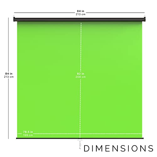 【Wider Style】 KHOMO Gear Green Screen 84 x 84 inch – Extra Large Pull Down Backdrop – Portable Collapsible Roll Down Projector Screen – Green Screen for Video, Streaming, and Photography - color: Green - Black Metal Frame