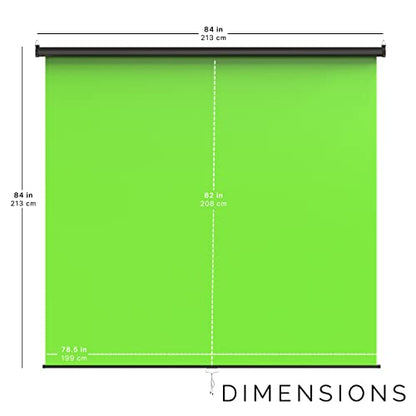 【Wider Style】 KHOMO Gear Green Screen 84 x 84 inch – Extra Large Pull Down Backdrop – Portable Collapsible Roll Down Projector Screen – Green Screen for Video, Streaming, and Photography - color: Green - Black Metal Frame
