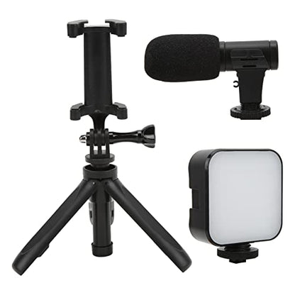 Smartphone Vlogging Microphone Kit, 5 - in - 1 Live Broadcast Phone Video with LED Fill Light and Desktop Stand, Tripod Phone Holder - Omnidirectional Sound, 360 - Degree Rotatio