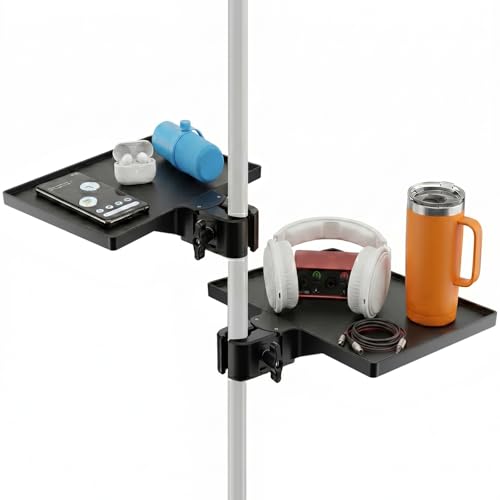 2Pcs Mic Stand Tray, Clamp-on Shelf for Recording Karaoke Live Streaming | Raised edges,Keeps gear organized,Tool-free clamp-on,For speaker/music stand/floor Lamps. Stage Streaming Recording Karaoke - size: 10.6"*7.8"+9"*6.6"