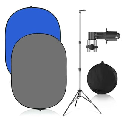 5x7ft Chromakey Blue/Grey Backdrop with Stand,2-in-1 Foldable Pop-Up Backdrop Double Sided Collapsible Backdrop with Support Stand for Photo and Video Shooting,Gaming (Gray & Blue) - color: Gray & Blue