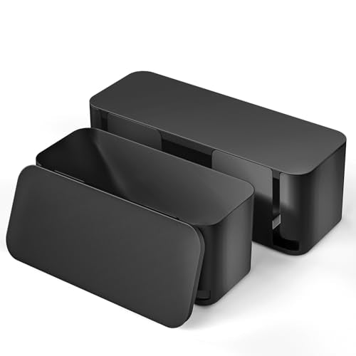 YECAYE 2 Pack Cable Management Box, Pet Friendly Cable Box Organizer for Home & Office, Child-Proof Floor Cord Cover, Cord Management and Cord Hider, Black - color: Black, size: L+M