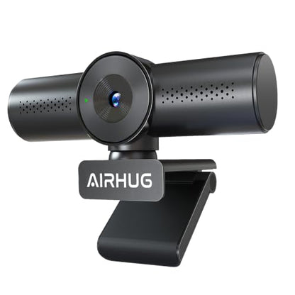 AIRHUG 2K 60fps Webcam, Streaming Camera with Sony 8MP Sensor, Dual Omnidirectional Mics, PDAF Autofocus, 60° Focused View for Online Meetings, Built in Privacy Cover, Plug and Play for Windows/Mac