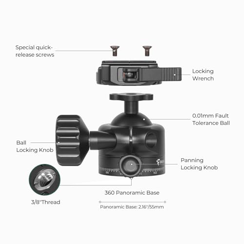 FANAUE Low Profile Tripod Ball Head 40mm Tripod Head 360 Panorama Ball Head Mount for Tripod, Monopod, DSLR, Camcorder, Compatible with Arca Quick Release Plate Max Load 22lbs