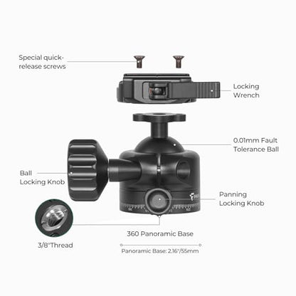 FANAUE Low Profile Tripod Ball Head 40mm Tripod Head 360 Panorama Ball Head Mount for Tripod, Monopod, DSLR, Camcorder, Compatible with Arca Quick Release Plate Max Load 22lbs