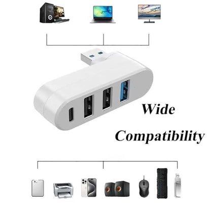 2 Pack 4-in-1 USB 3.0 Hub with Rotation, Multi-Port Adapter with 3 USB Ports and 1 USB C Port, High-Speed Data USB 3.0 Hub Compatible with Laptop/Table/Cellphone/Keyboard/Printer/MacBook