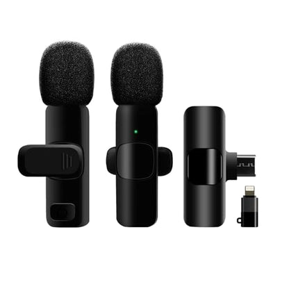 Hailanbao 2-in-1 Wireless Lavalier Microphone for iPhone/Android/Camera/USB-C – Noise Cancelling Lapel Mic, 7-Hour Mini Clip-On Battery, for Vlogging, YouTube, TikTok, Live Streaming & Video Recording