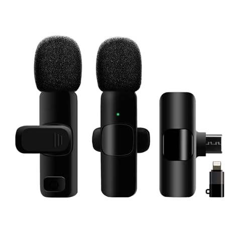 Hailanbao 2-in-1 Wireless Lavalier Microphone for iPhone/Android/Camera/USB-C – Noise Cancelling Lapel Mic, 7-Hour Mini Clip-On Battery, for Vlogging, YouTube, TikTok, Live Streaming & Video Recording