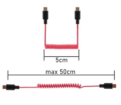 Mic Adapter for Rode Wireless GO 2 ME Pro Micro USB C to USB C Microphone Cable, for Hollyland Lark M1 / M2 / MAX / 150 / M1 / MAX Duo DAC Coiled Cable for PC Computer Android iPhone 15 16 - color: RED C to C