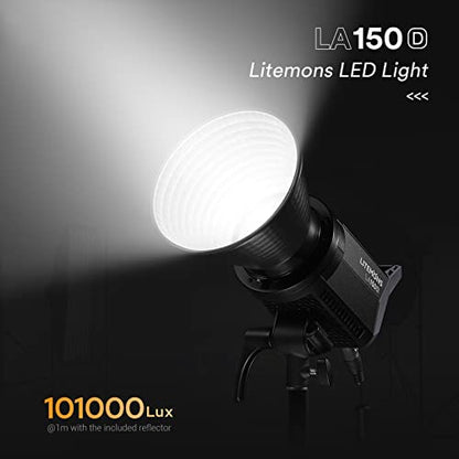 Godox Litemons LA150D 190W Daylight LED Video Light, 84,800Lux@1M (5600K), CRI 96+, TLCI 97+, Bowens Mount, 8 FX Effects, App Control, Compact Studio Bright LED Light for Video&Photography