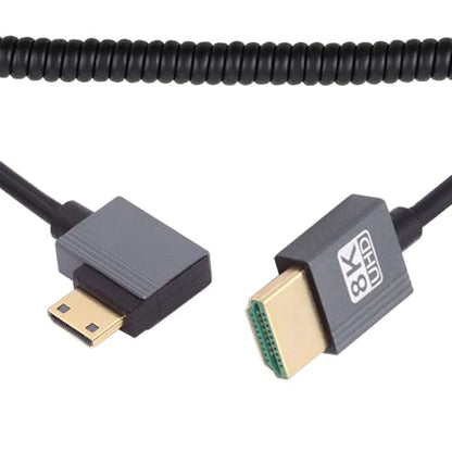 Cable Mini HDMI 2.1 Male to HDMI Male 8K 60hz Stretch Coiled Cable Right Angled 90 Degree for HDTV Computer Laptop Monitor - style: Mini HDMIRight Angled