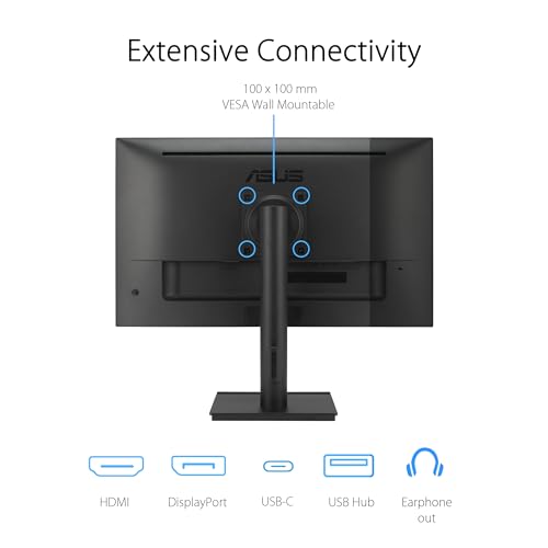 ASUS 27” 4K Business Monitor (VA27UCPS) - UHD (3840 x 2160), IPS, 99% sRGB, HDR-10, USB-C PD65W, USB Hub, Speakers, Eye Care, Ergonomic, VESA Wall Mountable, Green Sustainability, 3 yr Warranty - style: 27" 4K USB-C