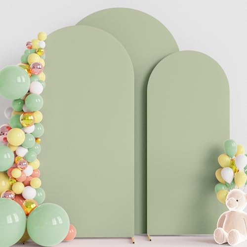 Wokceer Wedding Arch Backdrop Cover 7.2FT, 6.6FT, 6FT Set of 3 Spandex Fitted Sage Green Arch Covers for Round Top Chiara Arch Backdrop Stands Cover for Birthday Party Ceremony Decor - color: Sage Green, size: 7.2FT,6.6FT,6FT
