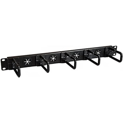 StarTech 1U 19in Horizontal Cable Manager, D-Ring, Steel (CABLMANAGERH) | Passthrough holes, 5 routing loops, Fits 2 or 4-post racks, M5 cage nuts and screws, EIA-310-E, 3.75in depth - style: 1U Horizontal w/Passthrough