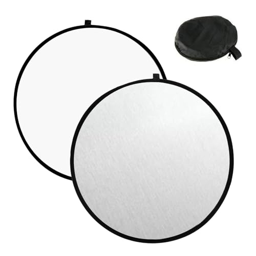 2 in 1 Photo Collapsible Photography Reflector 24'' Portable Camera Panel for Studio Outdoor Lighting Indoor Shooting, Video Portraint Photography Diffuser, White and Silver Reflector for Selfies