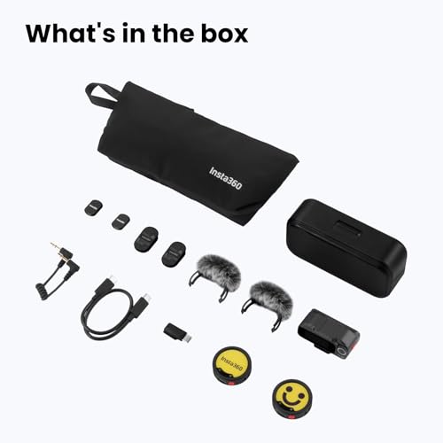 Insta360 Mic Pro (2 TX + 1 RX + Charging Case), Wireless Mini Lavalier Microphone for iPhone/Camera/Android, Video Recording, Vlogging, Bluetooth, Customizable E-Ink Display, 3-Mic Array, 30hrs Use