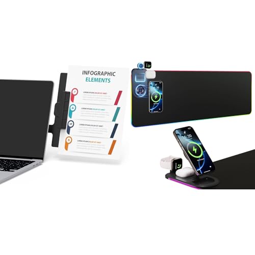 HAUTOCO Monitor Mount Document Clip Document Holder for Typing Clips to Laptops & Monitors and Wireless Charging Mouse Pad 15W RGB Gaming Mousepad
