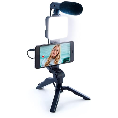 Vlog Set with Tripod Brightness Adjustable Light Microphone and Cellphone Clips for Video Calling Live Streaming Portable Live Streaming Set for Smartphones