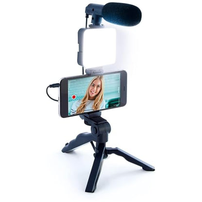 Video Calling Live Streaming Video Conference Starter Set Vlog Set with Tripod Fill Light Microphone and Phone Clip Lighting with Microphone