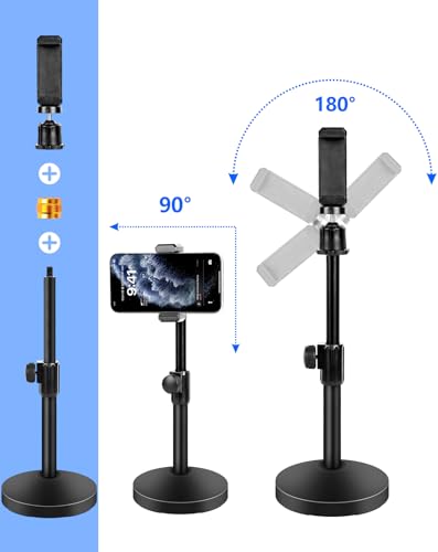 BILIONE Mic Stand Desk with Microphone and Cell Phone Clip, Upgraded Weighted Base, Adjustable Height, Condenser, Podcast, Mike Accessories, 5/8" Male to 3/8" Female Metal Adapter - size: Upgraded 101S