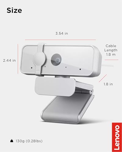 Lenovo HD 1080p Webcam (300 FHD) - Monitor Camera with 95° Wide Angle, 360° Rotation Pan & Tilt, Dual Microphones – Attachable Desktop Cam with Privacy Shutter for Remote Work, Streaming & Gaming - color: Cloud Gray, style: 300 FHD