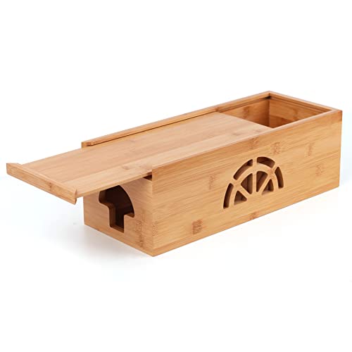 Extra Large Cable Management Box with Lid, Bamboo Cable Box for Cords, Power Strips or Surge Protectors, Hide Loose Wires Behind TVs, Home, Computers, Office Desks by HTB