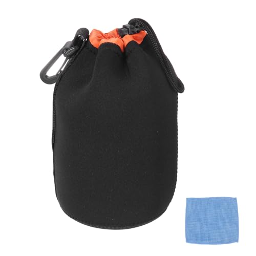 PATIKIL Camera Lens Pouch, 4" ID x 7" H Drawstring Plush Lens Pouch Protective Camera Lens Case Bag Soft Plush Neoprene Bag for DSLR Photography Gear, Black/Orange - color: Black/Orange, size: 4 x 7 Inch