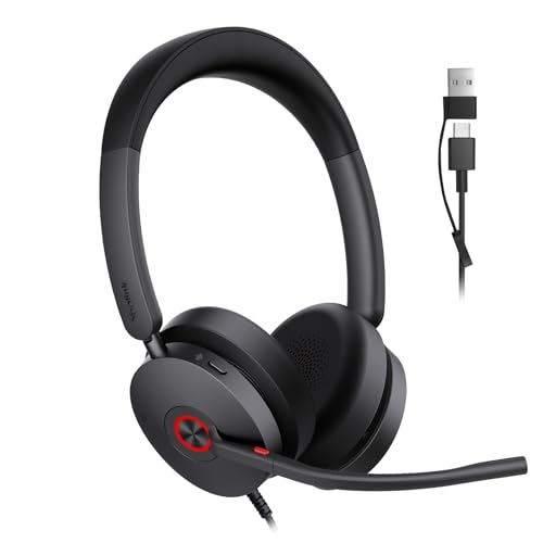 Yealink UH48 ANC Wired USB-C/A Headset with 6 AI Noise Canceling Microphones, Teams & Zoom Certified, Dual ear Headphones Comfort for Remote Work and Home Office, Play & Plug for Laptop/Phone/Computer