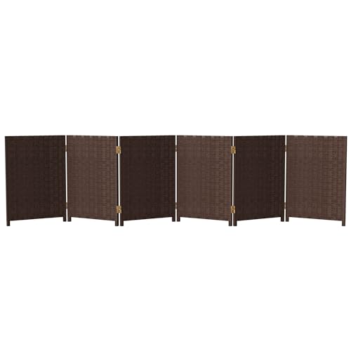Red Lantern 2 ft. Short Woven Fiber Folding Screen - 6 Panel - Dark Mocha - color: Mocha, size: 6 Panel