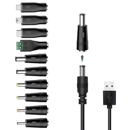 Universal Charger Power Cable, 5V USB to DC 5.5x2.1mm,with 10 Connectors (Micro-USB, Type-C, Mini USB, 2.5x0.7, 3.0x1.1, 3.5x1.35...) for Lamp,Mini Fan, Camera,Mobile Phone, USB Power Bank Charging