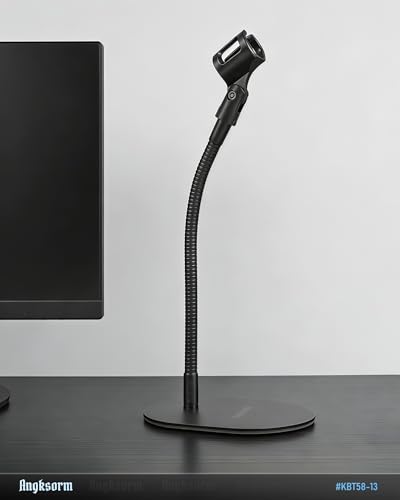 13-IINCH Desktop Microphone Stand - Heavy-Duty Flexible Gooseneck Mic Holder with Elliptical Metal Mount Base for Tabletop, Desk, Podium & Counter Use, KBT58