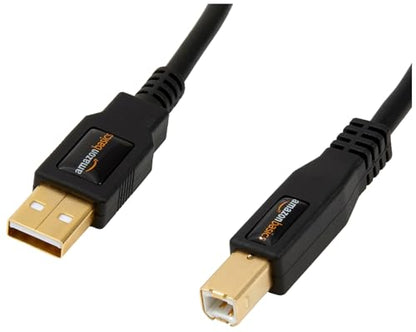 Amazon Basics USB 2.0 Cable, USB-A to USB-B, for Printer or External Hard Drive, Connect to Computer/Laptop/PC, 480 Mbps Transfer Speed, Gold-Plated Connectors, 6 Foot, Black - size: 6 Feet