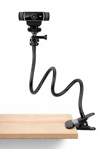 Universal 25 Inch Webcam Stand, Flexible Desk Mount Clamp Gooseneck Stand for Webcam, Camera, Microphone with 1/4" Tread