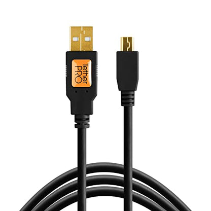 Tether Tools TetherPro USB 2.0 to Mini-B 5-Pin Cable | for Fast Transfer and Connection Between Camera and Computer | Non-Reflective Black | 15 Feet (4.6 m) - color: Black