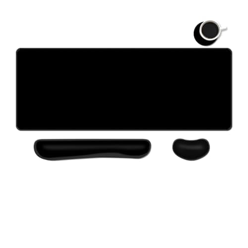 MIBITRI Keyboard Mouse Pad Set, Extended Gaming Mouse Pad+Ergonomics Keyboard Wrist Rest Support, Memory Foam, Easy Typing Pain Relief, 4Pcs XXL Ultra Thick Desk Mat, Black - color: Black