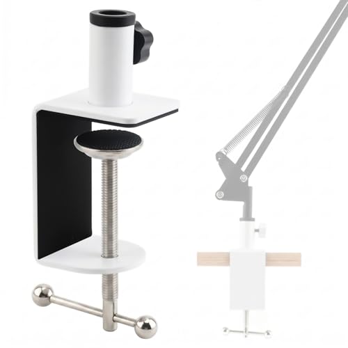 Heavy Duty Metal Desk Clamp,Upgrad C-Clamp Mount for Mic Boom Arm Desk Lamp | 12mm mounting hole. Rubber-lined jaws prevent wear.Fits max 58mm Desk. Quick knob adjustment. For mic arms/phone stands/lamps - color: White