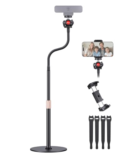 Webcam Tripod Stand with Phone Holder, Gooseneck Arm with 360° Ballhead for Desktop & Overhead Recording, Compatible with Logitech Cam C920 C922 C930e C960 C615 BRIO NexiGo N60 with 1/4'' Thread