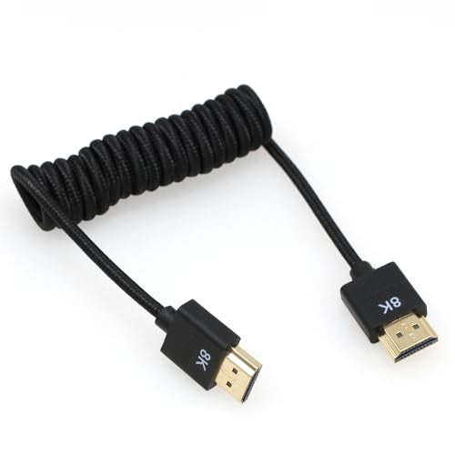 8K HDMI to HDMI 2.1 Ultra High-Speed Braided Coiled Cable for Z Cam Camera to Atomos Ninja V / BM5 Monitors - color: Black braided Coiled, size: HDMI-HDMI