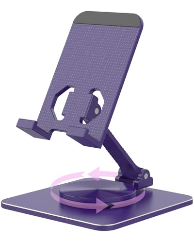 Adjustable Phone & Tablet Stand, Fits 4–9.7in Devices, Purple | 360° Viewing Flexibility • Reinforced Aluminum Build • Dual-Hinge Adjustment • Travel-Ready Storage - color: Purple