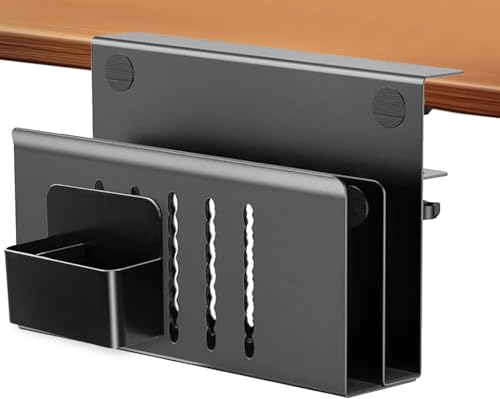 2 Tie Desk Side Storage, Under Desk Storage Organizer with Pen Slot (Black) | osseph Desk Storage, No Drill Clamp to 0.5-2.38" Desks, Cooling Vents Vertical Rack, Magnetic Pen Holder, 30 Lbs Carbon Steel - color: Black 2 Tier
