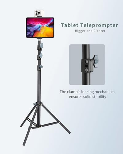 Large Screen Teleprompter Holder for Tablet & Phone with 70.8" Extendable Tripod, Dual Device Design, Compatible with iPad/iPhone/Samsung and More. Perfect for Live Streaming/Video Recording - size: holder with 70.8-inch tripod